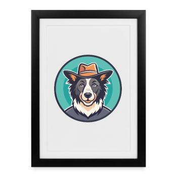 Gaucho chien de berger chien race dessin animé Kawaii Clipart - Affiche encadrée (27 × 37 cm) - noir - Devant