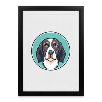 Frison Chien d’Arrêt Race Dessin Animé Kawaii Clipart - Affiche encadrée (27 × 37 cm) - noir - Devant