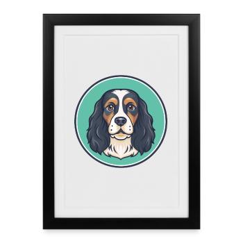 Épagneul Français Chien Race Dessin animé Kawaii Clipart - Affiche encadrée (27 × 37 cm) - noir - Devant