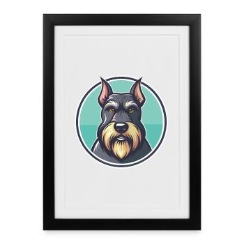 Schnauzer géant chien race dessin animé Kawaii Clipart - Affiche encadrée (27 × 37 cm) - noir - Devant