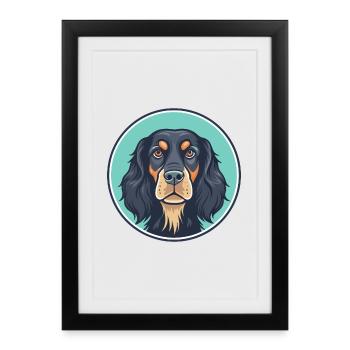 Gordon Setter Chien Race Dessin animé Kawaii Clipart Animal de compagnie - Affiche encadrée (27 × 37 cm) - noir - Devant