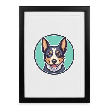 Halls Heeler Chien Race Dessin animé Kawaii Clipart Animal de compagnie - Affiche encadrée (27 × 37 cm) - noir - Devant