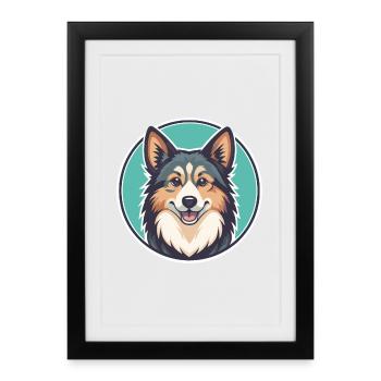 Icelandic Sheepdog Dog Breed Cartoon Kawaii - Framed poster (27 × 37 cm) - black - Front