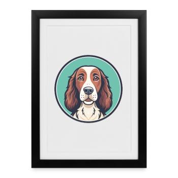 Irlandais Setter Rouge Et Blanc Chien Race Dessin animé drôle - Affiche encadrée (27 × 37 cm) - noir - Devant