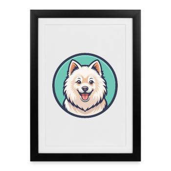 Spitz japonais chien race dessin animé Kawaii Clipart - Affiche encadrée (27 × 37 cm) - noir - Devant