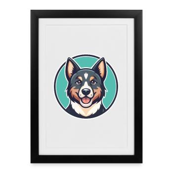 Kai Ken Chien Race Dessin Animé Personnage Kawaii Clipart - Affiche encadrée (27 × 37 cm) - noir - Devant
