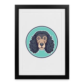 Épagneul d’eau irlandais Chien race Drôle Dessin animé Kawaii - Affiche encadrée (27 × 37 cm) - noir - Devant
