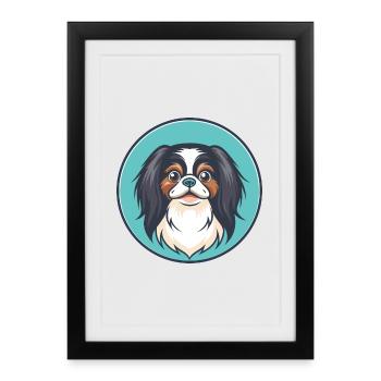 Japonais Menton Chien Race Dessin Animé Kawaii Clipart Animal de compagnie - Affiche encadrée (27 × 37 cm) - noir - Devant