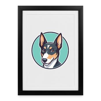 Terrier japonais chien race dessin animé Kawaii Clipart - Affiche encadrée (27 × 37 cm) - noir - Devant
