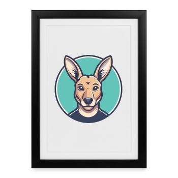 Kangourou Chien Race Dessin animé Kawaii Clipart - Affiche encadrée (27 × 37 cm) - noir - Devant