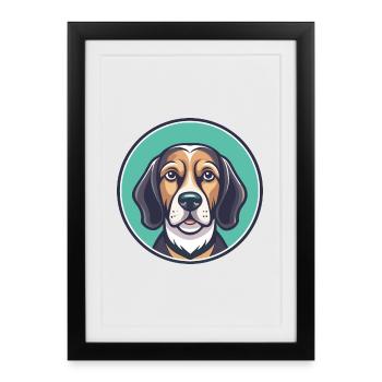 Chien de chasse lituanien race dessin animé Kawaii Clipart - Affiche encadrée (27 × 37 cm) - noir - Devant