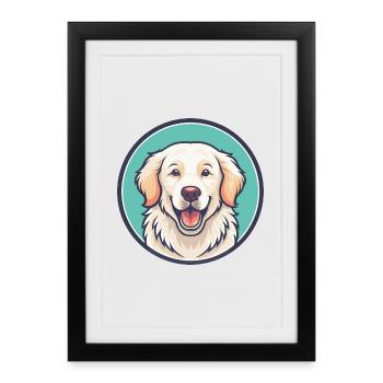 Kuvasz Hongrois Chien Race Dessin Animé Kawaii Clipart - Affiche encadrée (27 × 37 cm) - noir - Devant
