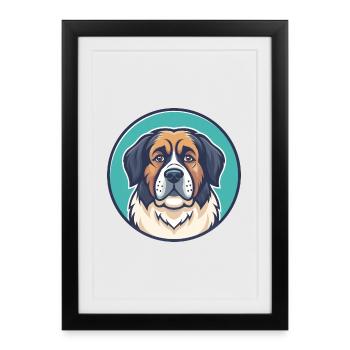 Chien de garde de Moscou Chien Race Dessin animé Kawaii Clipart - Affiche encadrée (27 × 37 cm) - noir - Devant