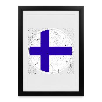 Finnish Flag — Distressed Style & in a Circle - Framed poster (27 × 37 cm) - black - Front