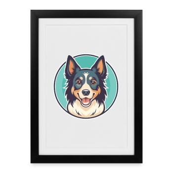 Chien de berger nord-américain race dessin animé Kawaii - Affiche encadrée (27 × 37 cm) - noir - Devant