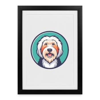 Vieux chien de berger anglais chien race dessin animé Kawaii animal de compagnie - Affiche encadrée (27 × 37 cm) - noir - Devant