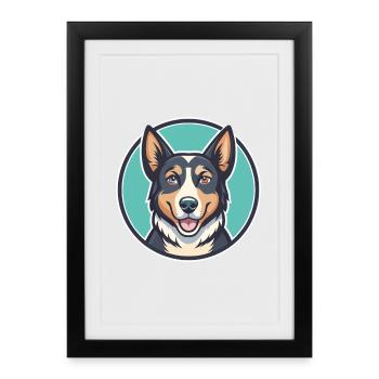 Nouvelle-Zélande Tête Chien Race Drôle Dessin Animé Kawaii - Affiche encadrée (27 × 37 cm) - noir - Devant