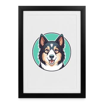 Norrbottenspets Chien Race Dessin animé Kawaii Clipart - Affiche encadrée (27 × 37 cm) - noir - Devant