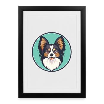 Papillon Dog Breed Colorful Cartoon Kawaii Clipart - Framed poster (27 × 37 cm) - black - Front