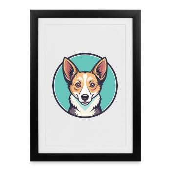 Chien Podengo Portugais Race Dessin Animé Kawaii - Affiche encadrée (27 × 37 cm) - noir - Devant