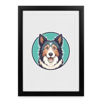 Alter Welsh Grey Schäferhund Hunderasse Karikatur Kawaii - Gerahmtes Poster (27 × 37 cm) - Schwarz - Vorne