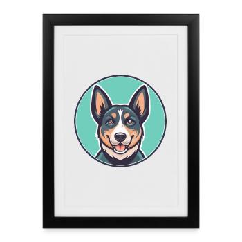 Chien de bétail portugais Race Dessin animé Kawaii Clipart - Affiche encadrée (27 × 37 cm) - noir - Devant