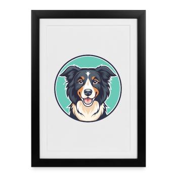 Chien de berger picard, race de chien, dessin animé, Kawaii, Clipart - Affiche encadrée (27 × 37 cm) - noir - Devant