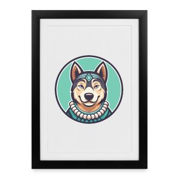 Polynésien Chien Race Dessin Animé Kawaii Clipart Animal - Affiche encadrée (27 × 37 cm) - noir - Devant
