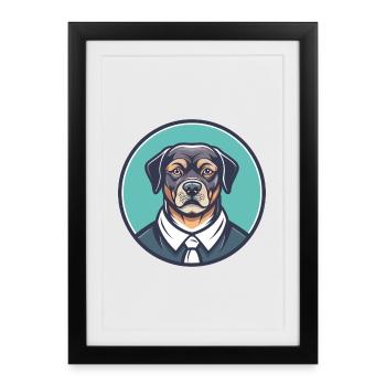 Chien de garde portugais race chien drôle dessin animé Kawaii - Affiche encadrée (27 × 37 cm) - noir - Devant