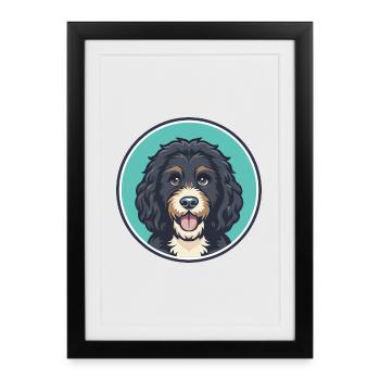 Portuguese Water Dog Breed Cartoon Kawaii Clipart - Framed poster (27 × 37 cm) - black - Front