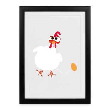 White hen lays an egg funny comic drawing - Framed poster (27 × 37 cm) - black - Front