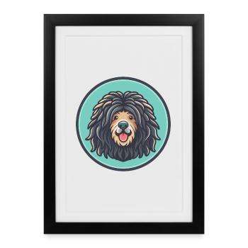 Puli chien race dessin animé Kawaii Clipart Illustration - Affiche encadrée (27 × 37 cm) - noir - Devant