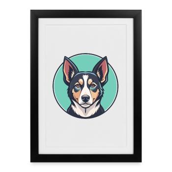Harlequin russe chien chien race dessin animé Kawaii - Affiche encadrée (27 × 37 cm) - noir - Devant