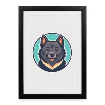 Schipperke Hunderasse Cartoon Kawaii Clipart Tier - Gerahmtes Poster (27 × 37 cm) - Schwarz - Vorne