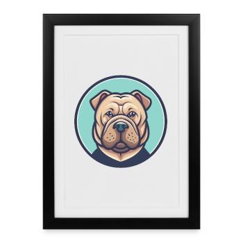 Shar Pei Chien Race Coloré Dessin animé Kawaii Clipart - Affiche encadrée (27 × 37 cm) - noir - Devant