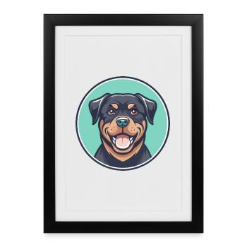 Rottweiler chien race dessin animé Kawaii Clipart Animal - Affiche encadrée (27 × 37 cm) - noir - Devant