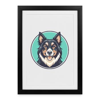 Corbeau roumain berger chien race dessin animé Kawaii - Affiche encadrée (27 × 37 cm) - noir - Devant