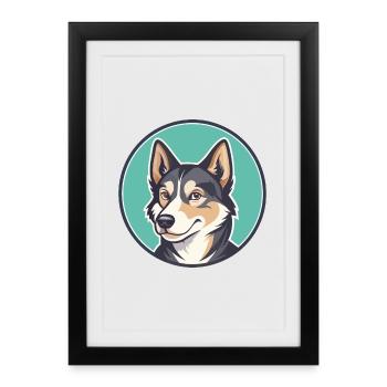 Russian European Laika Dog Breed Cartoon Kawaii - Framed poster (27 × 37 cm) - black - Front