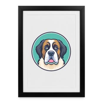 Saint Bernard Chien Race Dessin Animé Kawaii Clipart Animal de compagnie - Affiche encadrée (27 × 37 cm) - noir - Devant