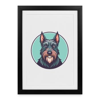 Scottish Terrier chien race dessin animé Kawaii Clipart - Affiche encadrée (27 × 37 cm) - noir - Devant