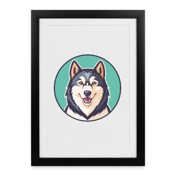 Seppala Sibérien Traîneau Chien Race Dessin Animé Kawaii - Affiche encadrée (27 × 37 cm) - noir - Devant