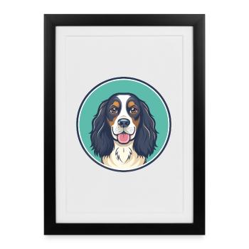 Épagneul Russe Chien Race Dessin Animé Kawaii Clipart - Affiche encadrée (27 × 37 cm) - noir - Devant