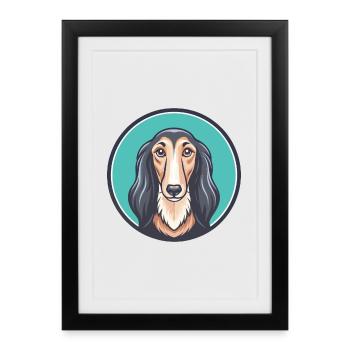 Saluki Chien Race Dessin animé Kawaii Clipart Animal Animal de compagnie - Affiche encadrée (27 × 37 cm) - noir - Devant