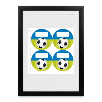 Schulaufkleber rund - Fußball blau grün - 4 - Gerahmtes Poster (27 × 37 cm) - Schwarz - Vorne
