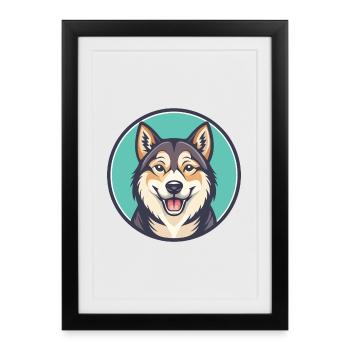 Sibérie occidentale Laïka race de chien drôle dessin animé Kawaii - Affiche encadrée (27 × 37 cm) - noir - Devant