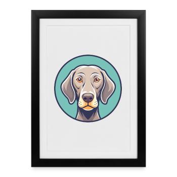 braque de Weimar chien race dessin animé Kawaii Clipart Animal - Affiche encadrée (27 × 37 cm) - noir - Devant