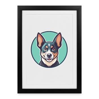 St Miguel bovin chien race dessin animé Kawaii Clipart - Affiche encadrée (27 × 37 cm) - noir - Devant