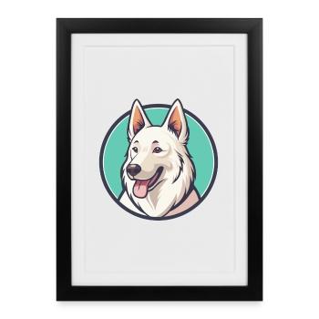 White Swiss Shepherd Dog Breed Cartoon Kawaii Pet - Framed poster (27 × 37 cm) - black - Front