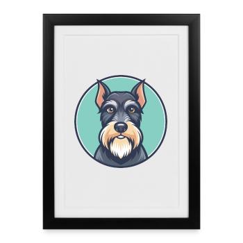 Dessin animé kawaii de race de chien Schnauzer standard - Affiche encadrée (27 × 37 cm) - noir - Devant