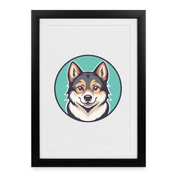 Volpino Italiano Chien Race Dessin animé Kawaii Clipart - Affiche encadrée (27 × 37 cm) - noir - Devant